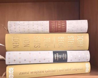 Old books, light mustard yellow & beige | Decorative vintage book stack (1960s) | Bertelsmann Reading Circle | Unread | Curated