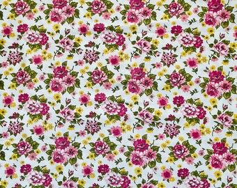Pink Yellow Ditsy Floral - 52” x 44” - Vintage 60s 70s Cotton Sateen