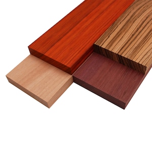 Imported Exotic Hardwood Variety Pack - Zebrawood, Purpleheart, Padauk, Okoume - 3/4&quot; x 4&quot; (4 Pcs)