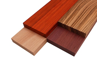 Imported Exotic Hardwood Variety Pack - Zebrawood, Purpleheart, Padauk, Okoume - 3/4&quot; x 4&quot; (4 Pcs)