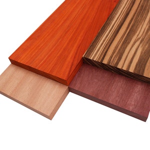 Imported Exotic Hardwood Variety Pack - Zebrawood, Purpleheart, Padauk, Okoume - 3/4&quot; x 6&quot; (4 Pcs)