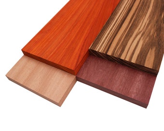 Imported Exotic Hardwood Variety Pack - Zebrawood, Purpleheart, Padauk, Okoume - 3/4&quot; x 6&quot; (4 Pcs)