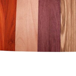 Imported Exotic Hardwood Variety Pack - Zebrawood, Purpleheart, Padauk, Okoume - 3/4" x 2" (8 Pcs)