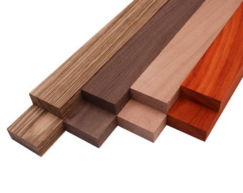 Imported Exotic Hardwood Variety Pack - Zebrawood, Walnut, Padauk, Okoume - 3/4" x 2" (8 Pcs)