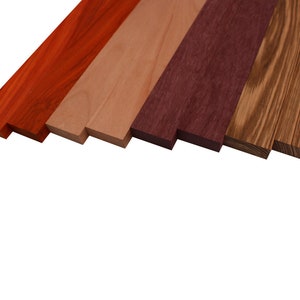 Imported Exotic Hardwood Variety Pack - Zebrawood, Purpleheart, Padauk, Okoume - 3/4" x 2" (8 Pcs)