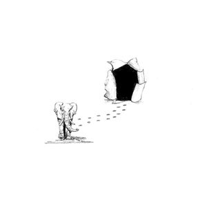 Tarjeta de elefante en miniatura: dibujo reproducido en tamaño real.