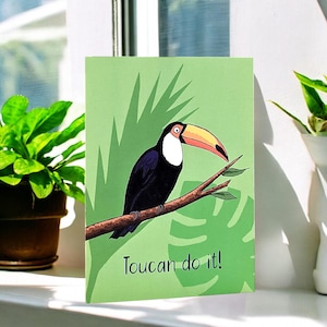 Toucan Good Luck Card - Met aanmoediging: "Toucan do it!" om steun te sturen, veel geluk en goede wensen en een glimlach! Grappig en ondersteunend.