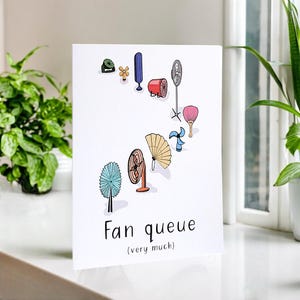 Cartão de agradecimento da Fan Queue - Cartão engraçado (punny) e colorido para enviar agradecimentos e risadas. Adicione um pouco de humor à sua gratidão