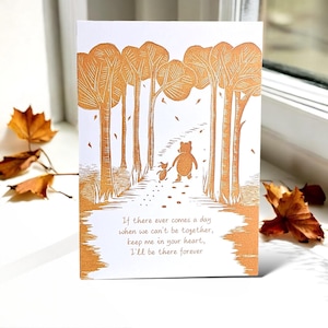 Pooh and Piglet Freundschaftskarte - Linoldruck mit Zitat: I'll be there forever. Super für Halt, Liebe und Freundschaft