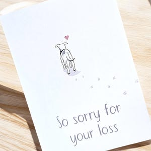 Carte de condoléances pour chien - beau dessin d'un chien avec un petit coeur rose. Carte de sympathie sincère et attentionnée pour la perte d'un animal de compagnie. Simple et mignon