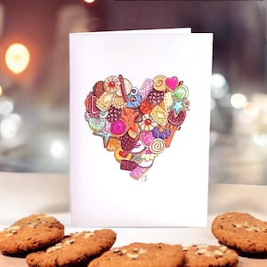 Carte de Saint-Valentin biscuit. Beau dessin classique d'un coeur de cookies. Parfait pour montrer de l'amour et de l'amitié à tous ceux qui aiment les sucreries.