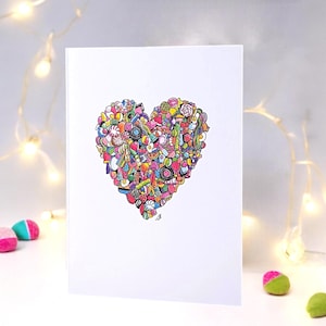 Sweetheart Karte mit einem Herz aus Süßigkeiten. Für Hochzeiten, Jahrestage, Valentinsgrüße, Geburtstage und um jemandem Liebe zu schicken!