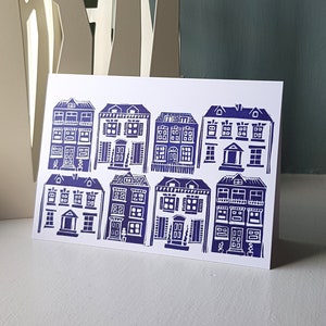 Little Houses Linocut Card - New Home Card, Birthday Card, Thank You Neighbours Card and Any Other Occasion. Blank Inside