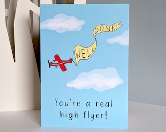 High Flyer Well Done Card - for sending congratulations and good wishes. Particularly good for those lofty achievements!
