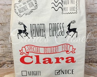 Personalized Santa Sack, Santa Bag, Christmas Gift, Reindeer Bag, North Pole Bag, Christmas Bag