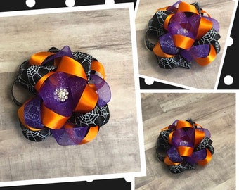 Halloween Hair Bow | Spiderweb Hair bow | Black Orange Purple Hair bow | Girls Hair Bow | Custom Hair Bow