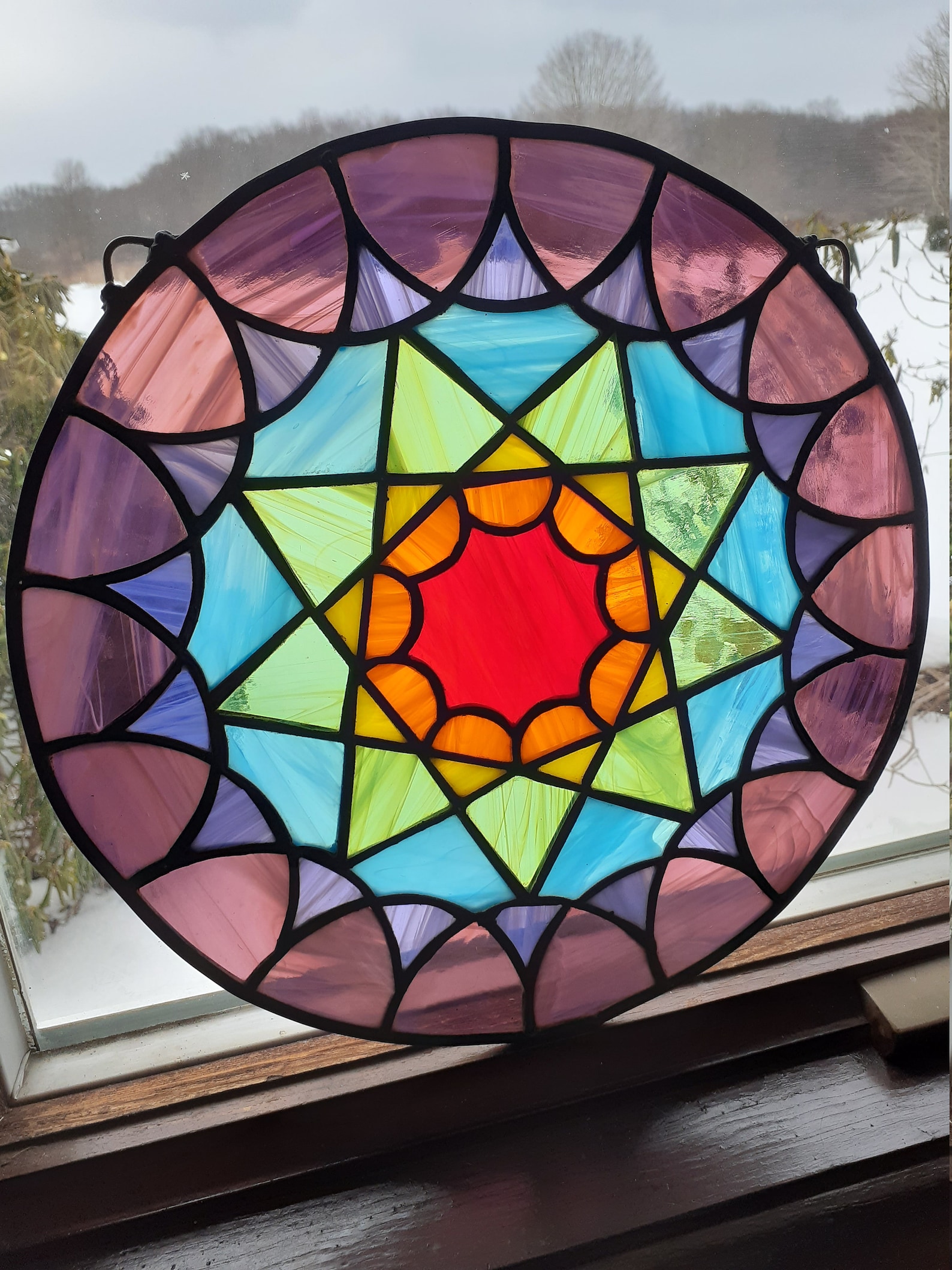 Rainbow stained glass window hanging Etsy