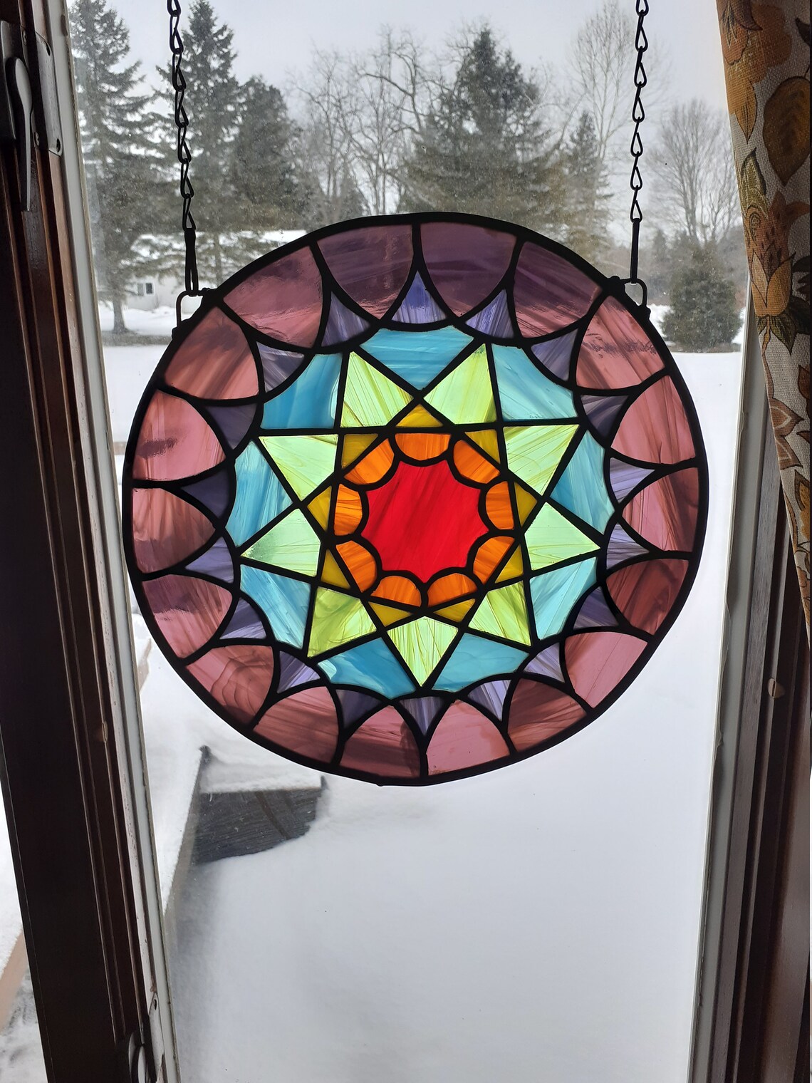 Rainbow stained glass window hanging Etsy