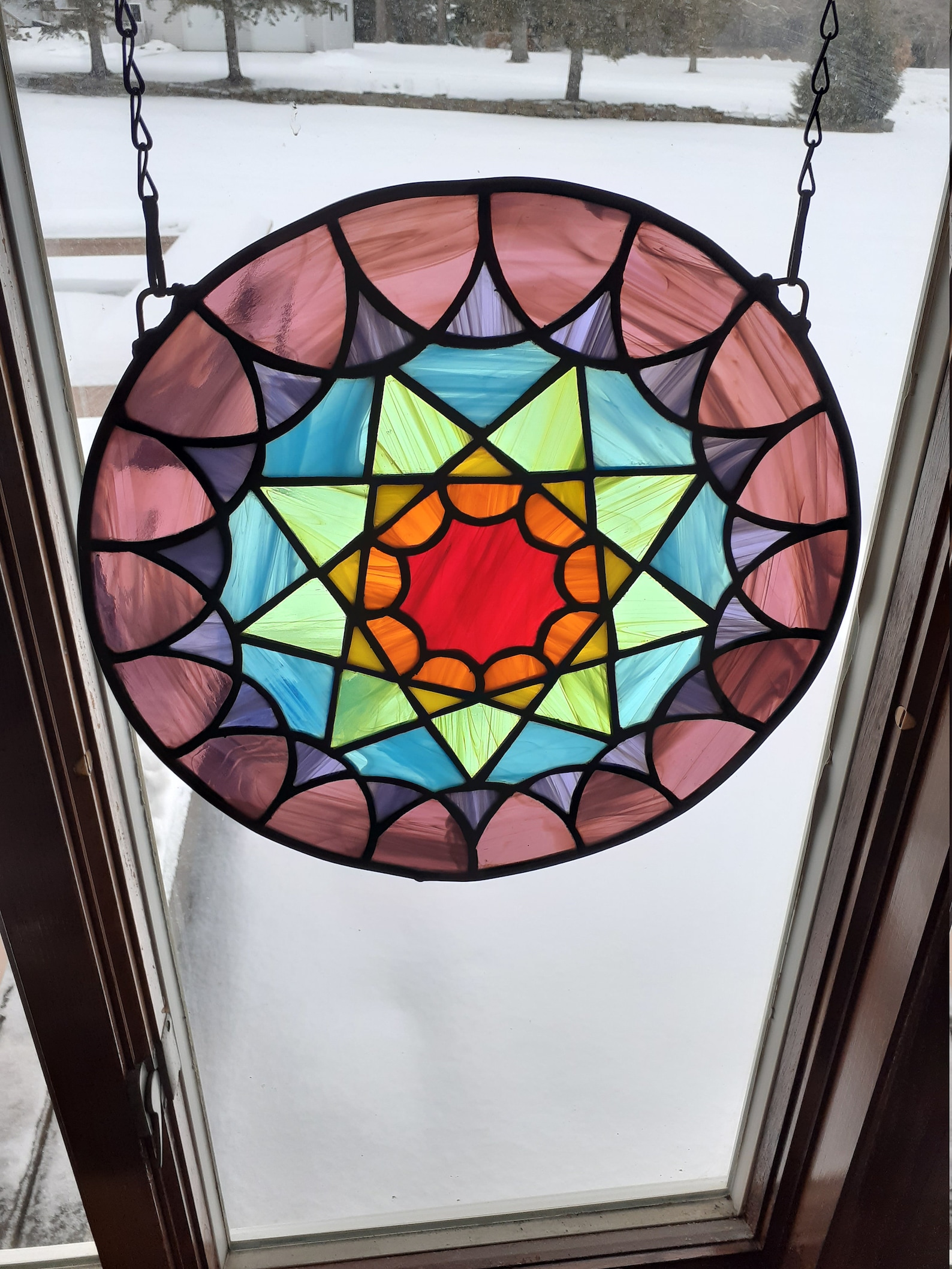 Rainbow stained glass window hanging Etsy