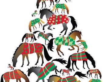 Boxed Christmas Cards:  Tree of Blanketed Horses....NEW!