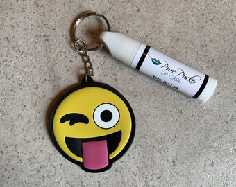 Emoji “Stuck out Tongue” Keychain with Lip Balm