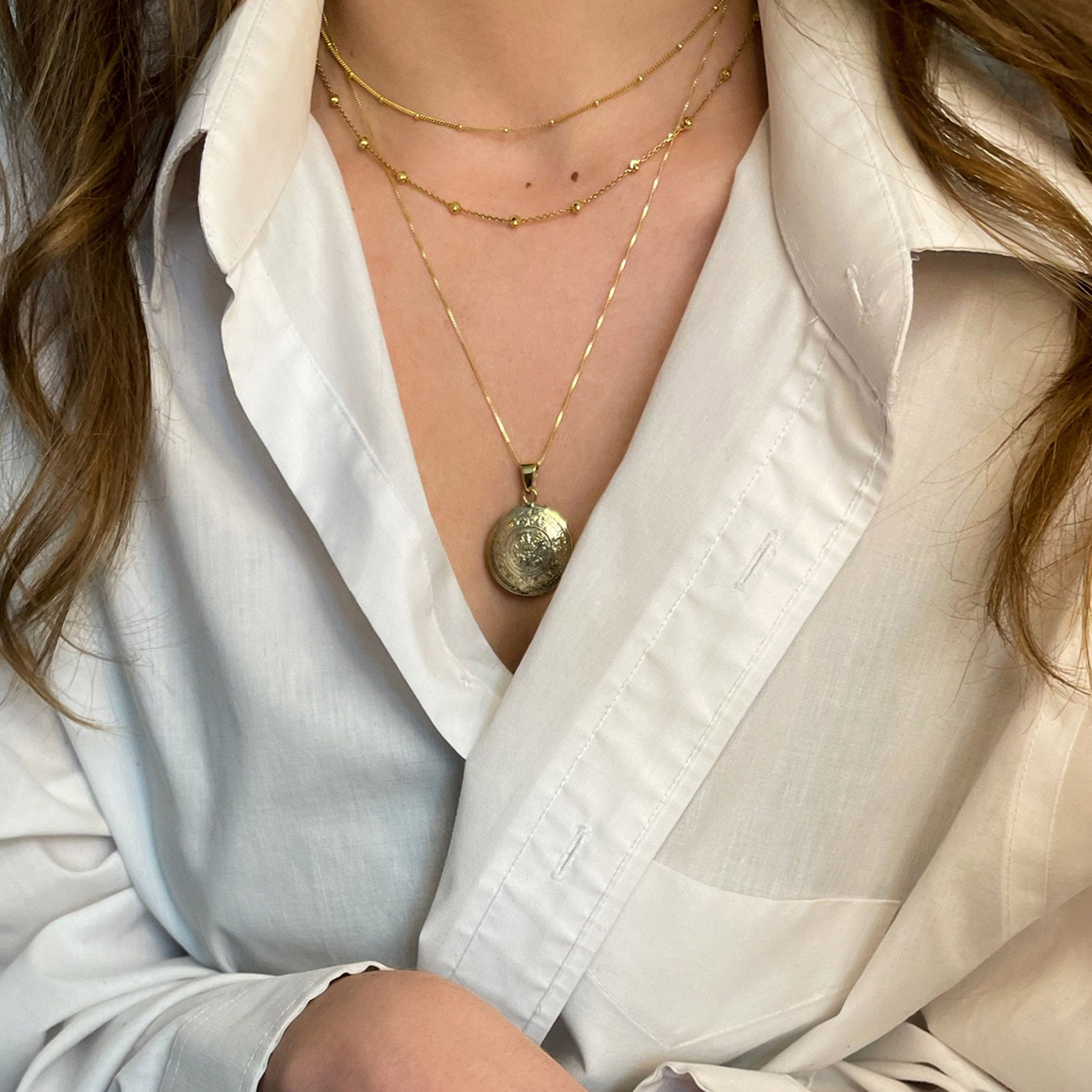 14K Adjustable Gold Bead Station Necklace Etsy