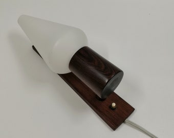 Danish rosewood wall lamp, opaline glass sconces, 1960s