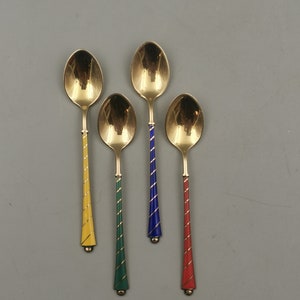 Set of four Ela Denmark sterling silver enameled demitasse spoons