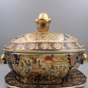 Satsuma Covered Tureen  with serving tray made in China 1960s