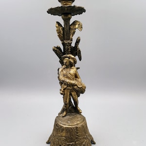 Vintage  brass  candle holder  from Italy &quot;Modello Depositato&quot;  from 1960s,29 cm h.