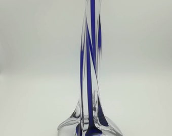 Paul Kedelv for Flygsfors Scandinavian Modern Swirling Blue Glass Lamp, 1950s