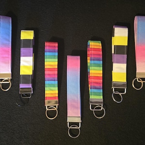 Pride Flag Wristlet Keychain | LGBTQ+ Rainbow Key Fob | Handmade Fabric Wrist Strap | Asexual, Non-binary, Lesbian, Transgender Pride Access