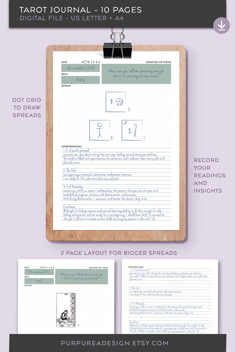 Tarot Journal Printable Tarot Spread Pages for Binder US Etsy