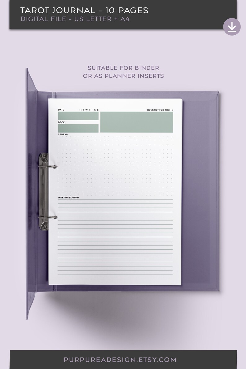 Tarot Journal Printable Tarot Spread Pages for Binder US Etsy