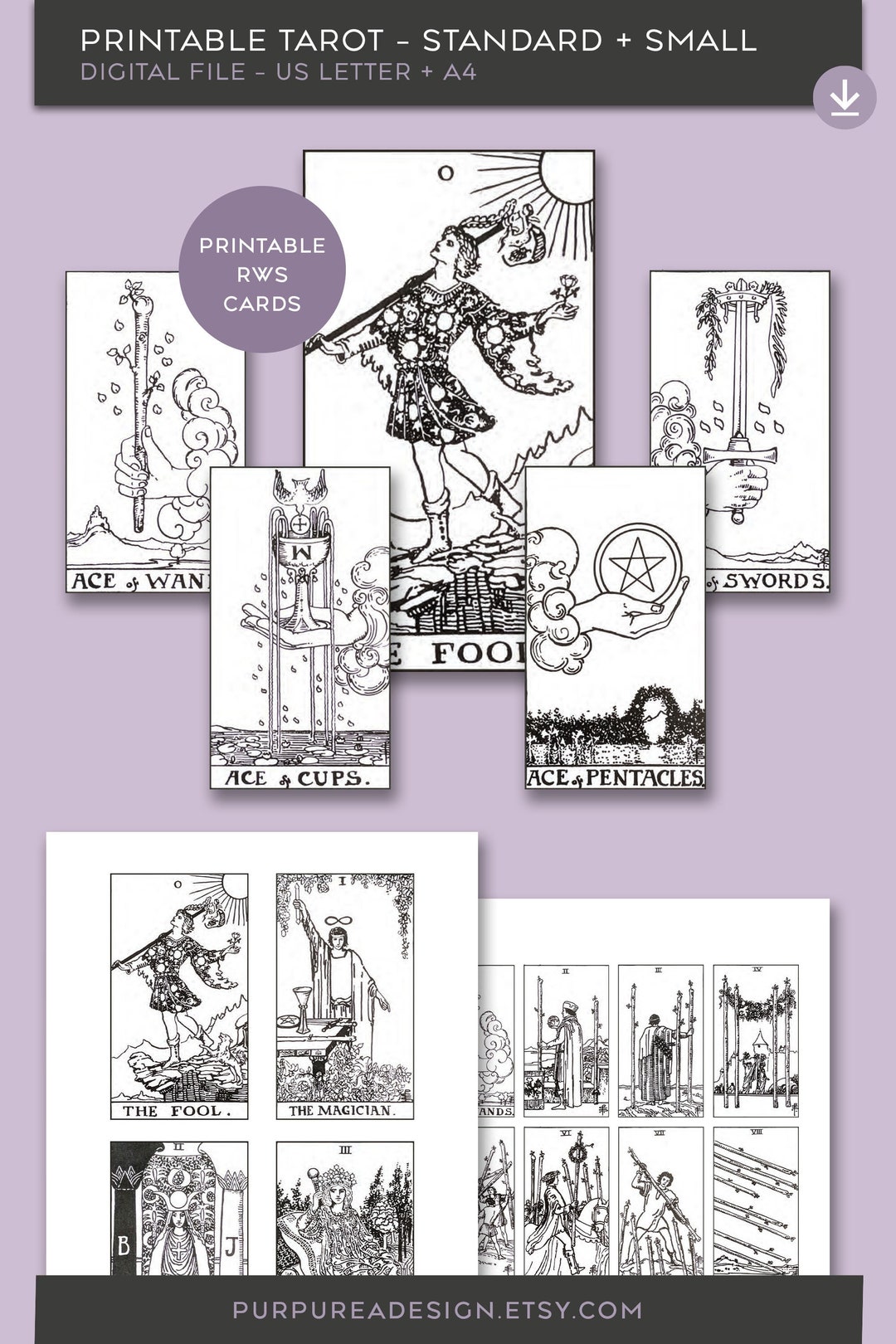 RWS Tarot Deck Rider Waite Smith Black and White Letter - Etsy