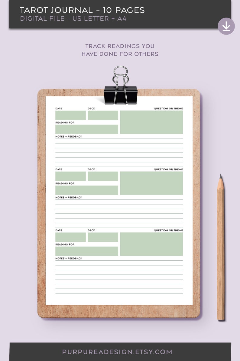 Tarot Journal Printable Tarot Spread Pages for Binder US Etsy