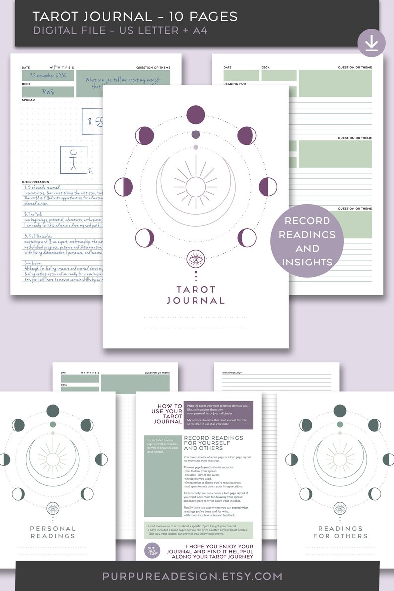 Tarot Journal Printable Tarot Spread Pages for Binder US Etsy