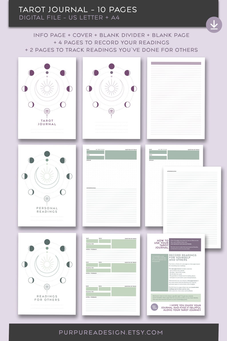 Tarot Journal Printable Tarot Spread Pages for Binder US Etsy