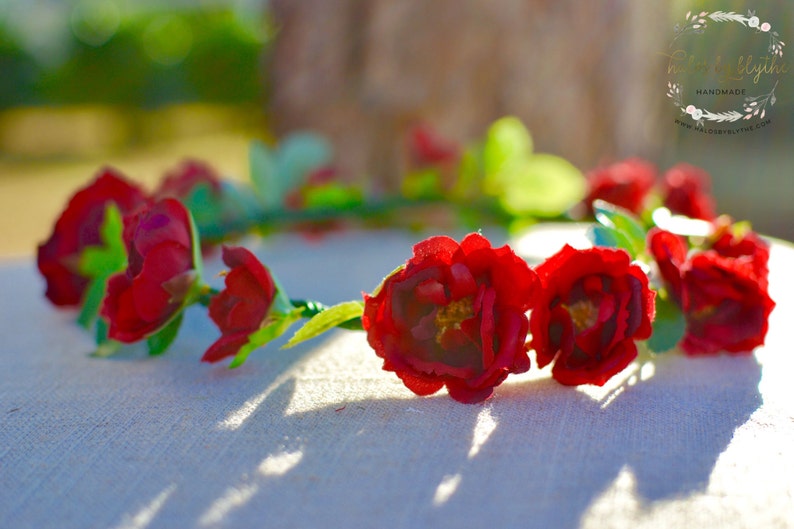 The Debora floral halo crown // romantic wedding, birthday crown, red rose crown, red wedding, bridesmaid headpiece, flower girl cr image 1