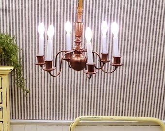 Dollhouse miniature LED bronze 6 arm candelabra chandelier. 1:12 scale 3V light fixture.