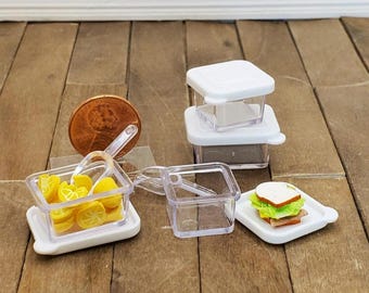 Miniature Storage Containers, 1:12 Scale Dollhouse Plastic Snap-Top Food Boxes