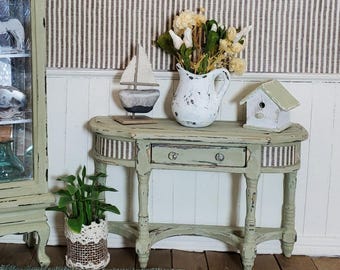 Dollhouse Miniature Console Table: Tate Green Shabby Chic Artisan-Refurbished