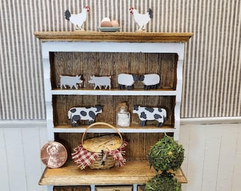 Hand painted dollhouse miniature wooden farm animal kitchen decor or toy. 1:12 scale unique farmhouse country dollhouse cow, chicken, pig.