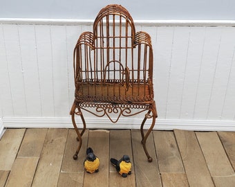 Dollhouse Rusty Metal Bird Cage with Resin Birds, 1:12 Scale Rustic Decor