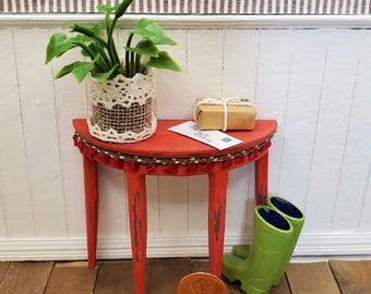 Dollhouse Miniature Half-Moon Side Table: Hand-Painted Boho Console, 1∶12 Scale