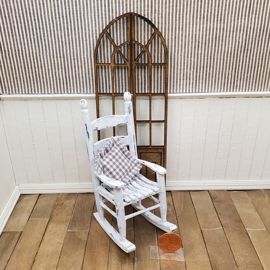Dollhouse Miniature Cabin Rocking Chair, Shabby Chic Refinished, 1:12 ...