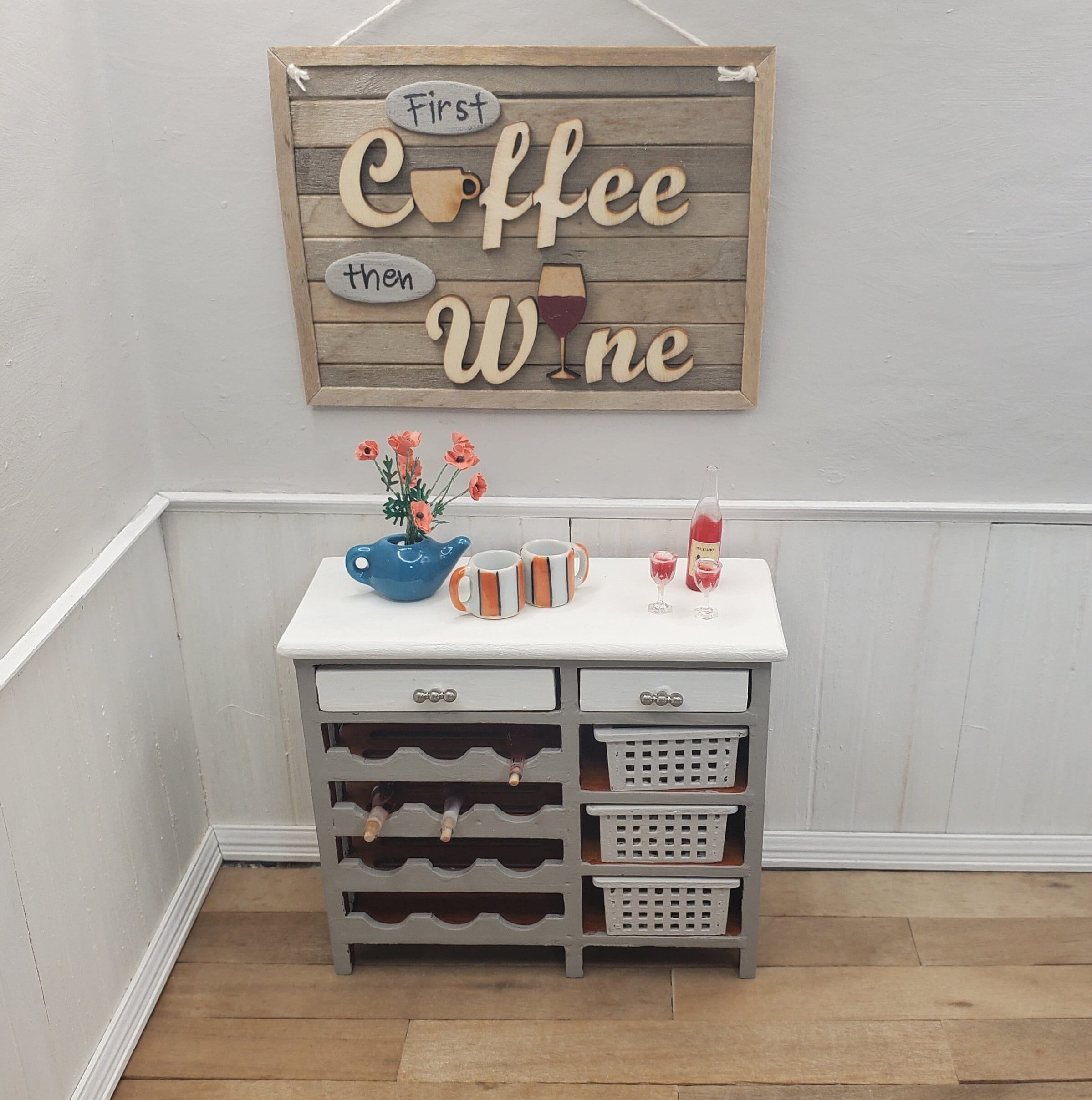 Dollhouse Hand Painted Wood Wine Rack With Baskets and Etsy