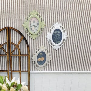 Miniature dollhouse metal chalk painted framed botanical art. Dollhouse artwork decor. Unique nature themed wall decor in 1:12 scale.
