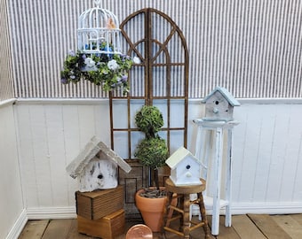 Dollhouse Birdhouse Decor. Handmade Shabby Chic Miniature Display in 1:12 scale