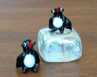 Miniature Glass Penguin Figurines - set of 2, lampwork glass penguins, glass animals in miniature for crafts